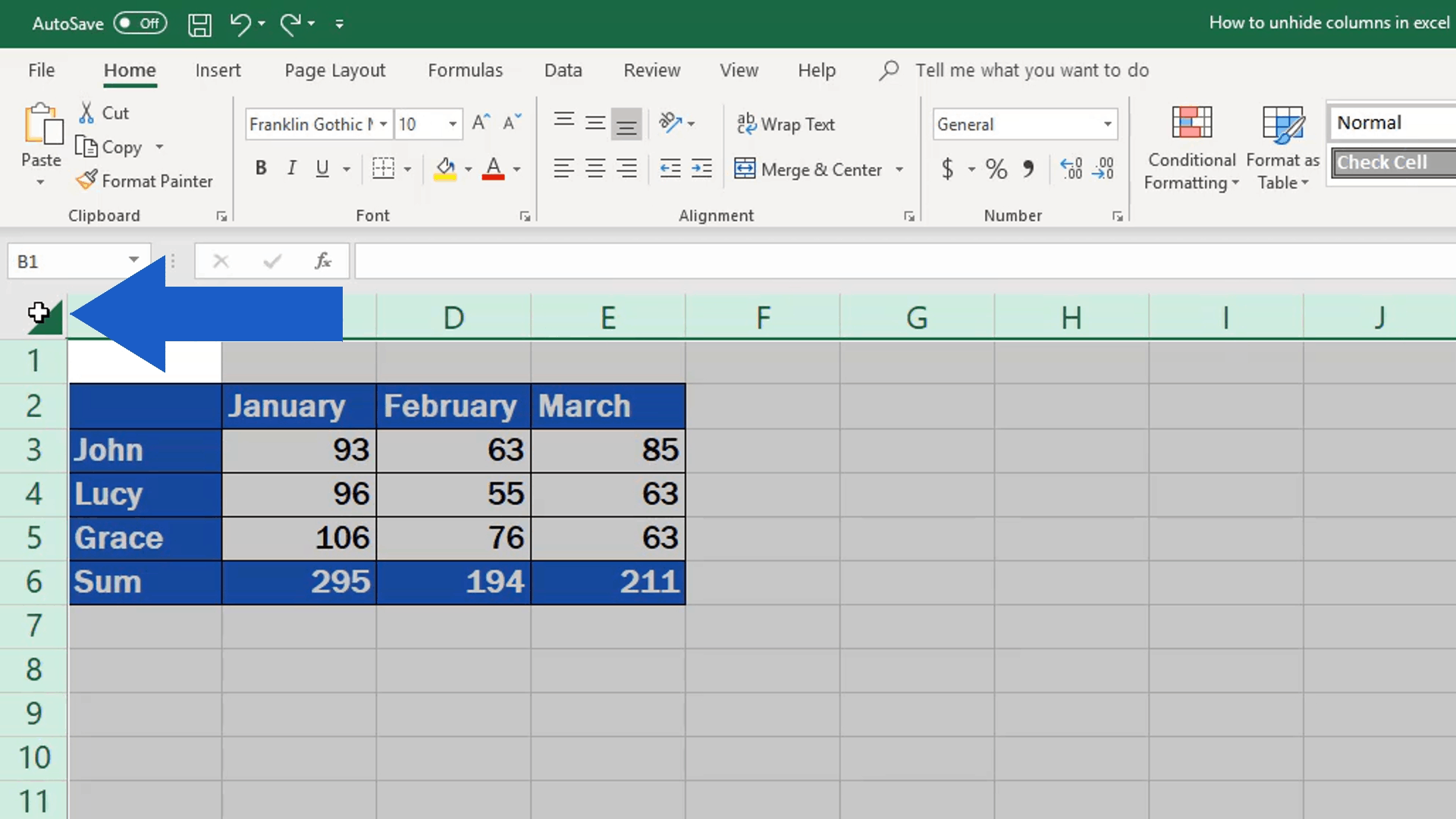 How to Unhide Columns in Excel