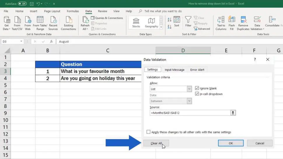 How to Remove DropDown List in Excel