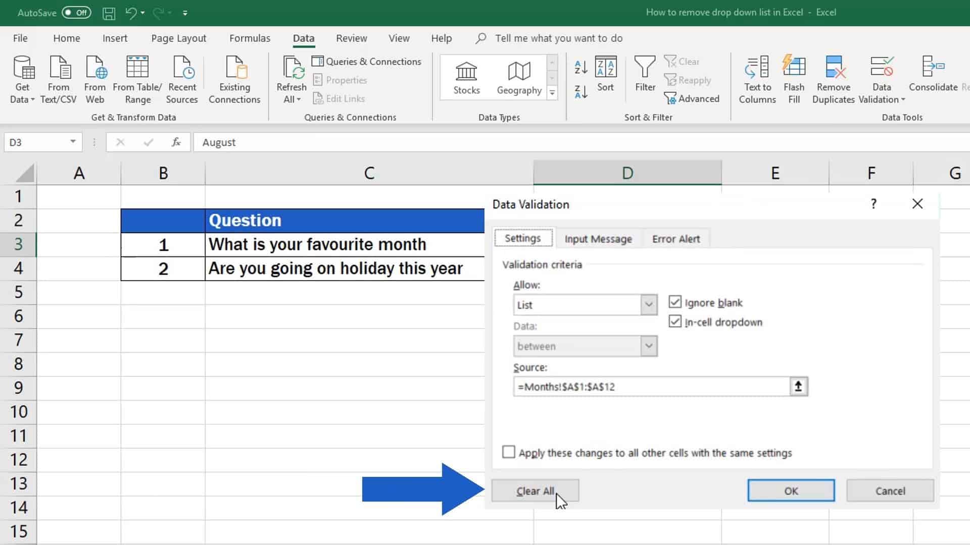 How to Remove DropDown List in Excel