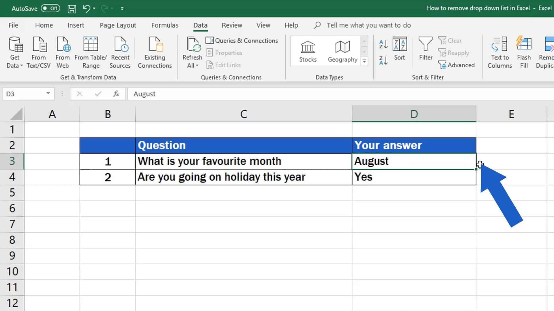 How to Remove DropDown List in Excel
