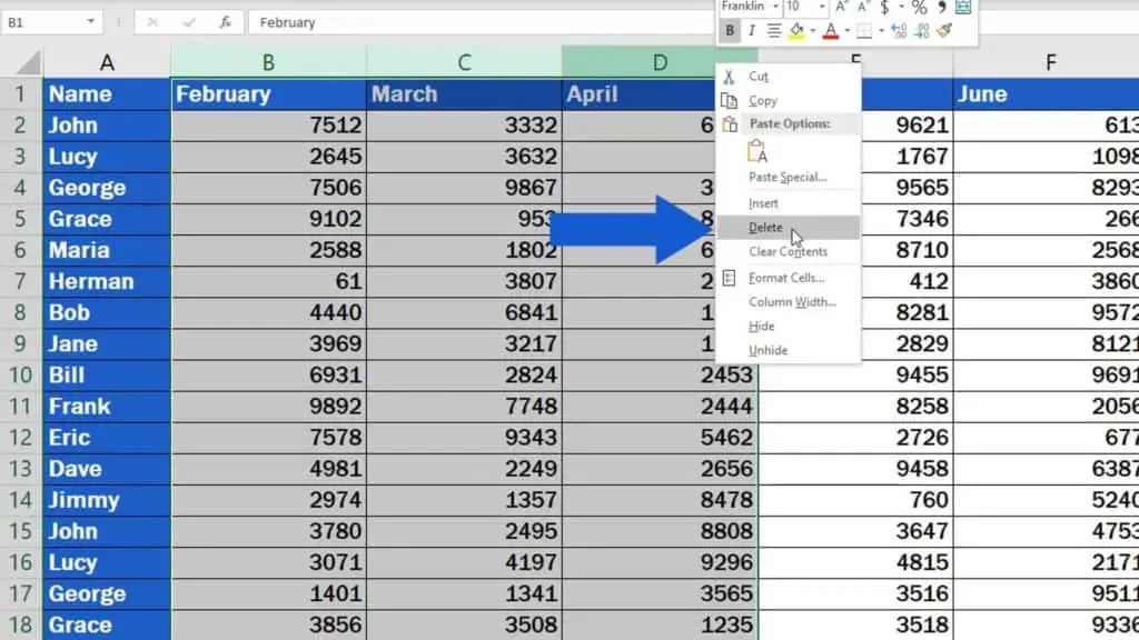 How to Delete Columns in Excel