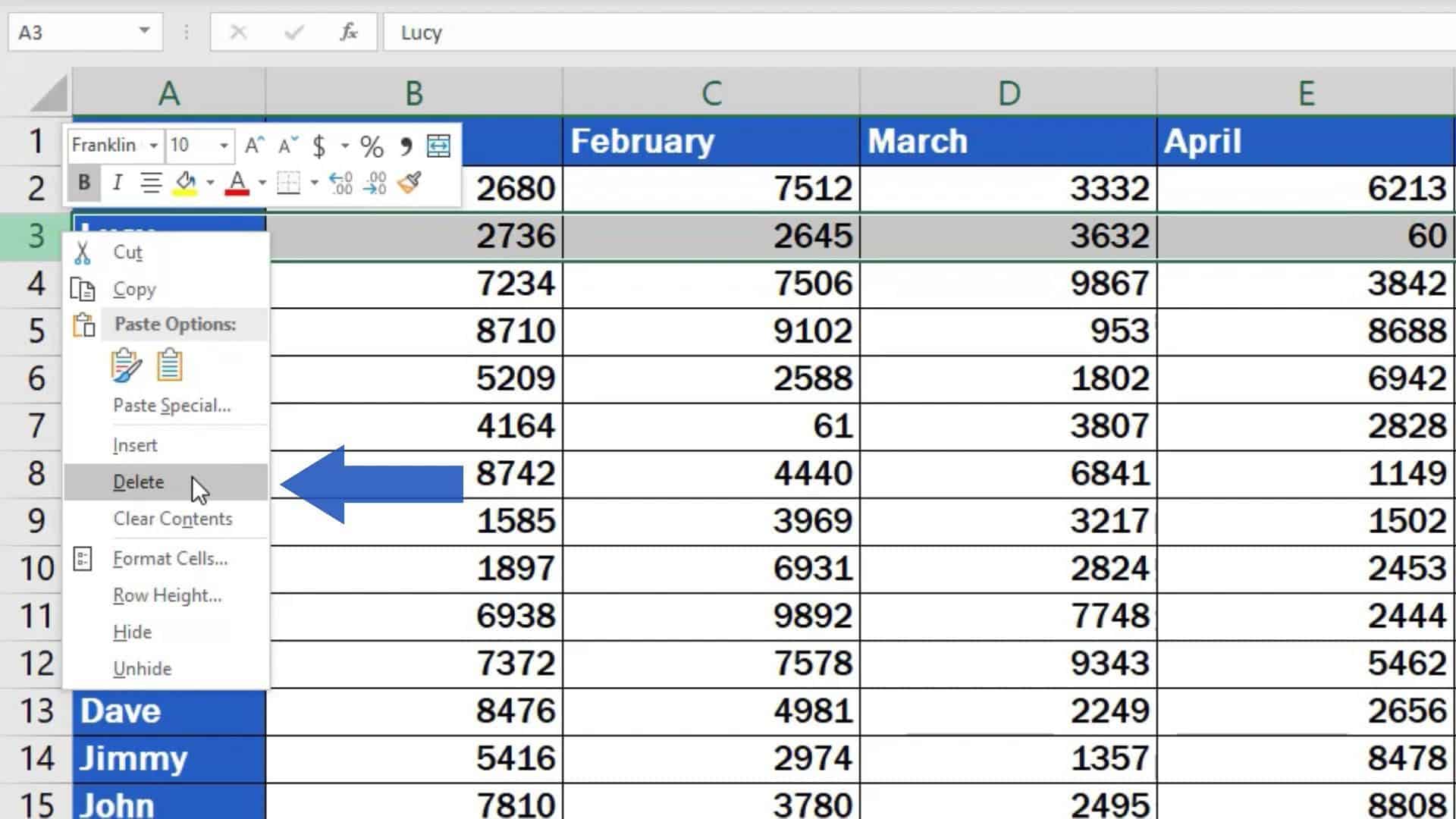 how to delete a row in excel Facter