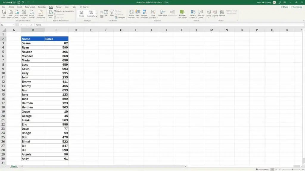 How to Sort Alphabetically in Excel