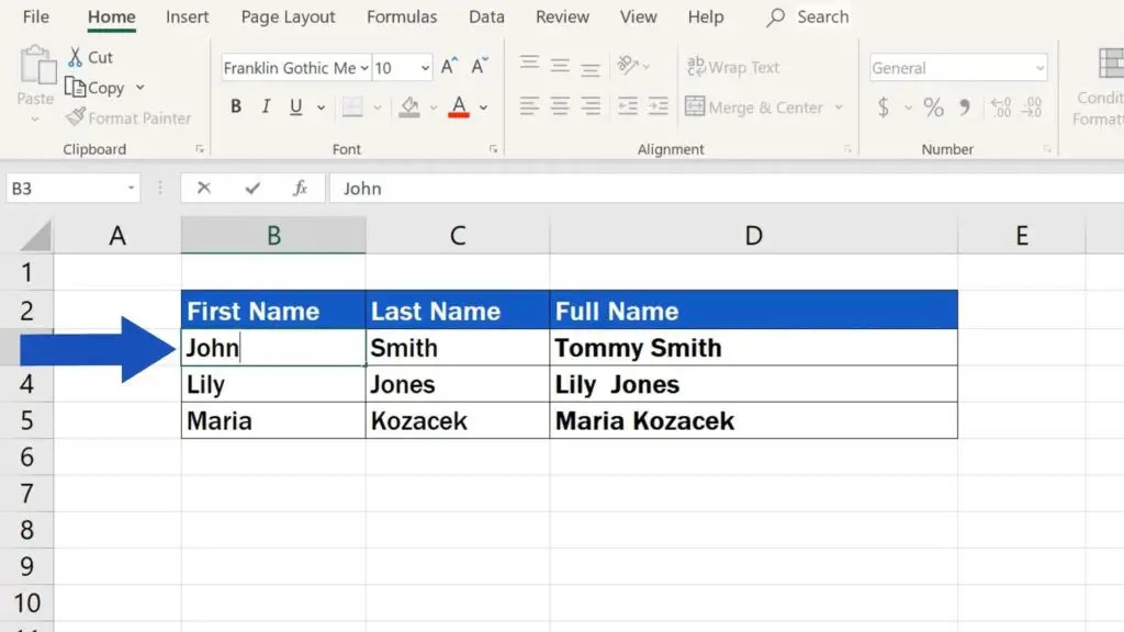 How to Combine First and Last Name in Excel