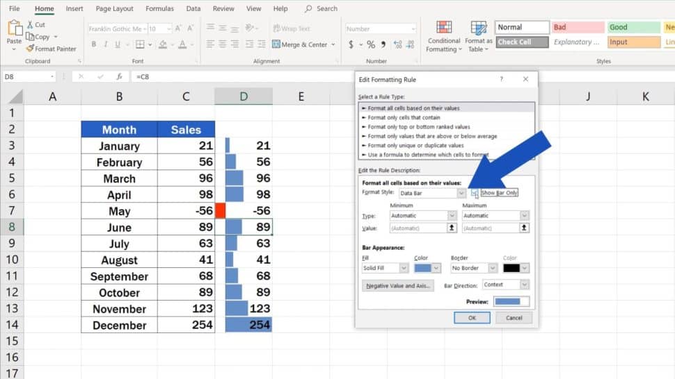 Try out Data Bars in Excel for clear graphical data representation