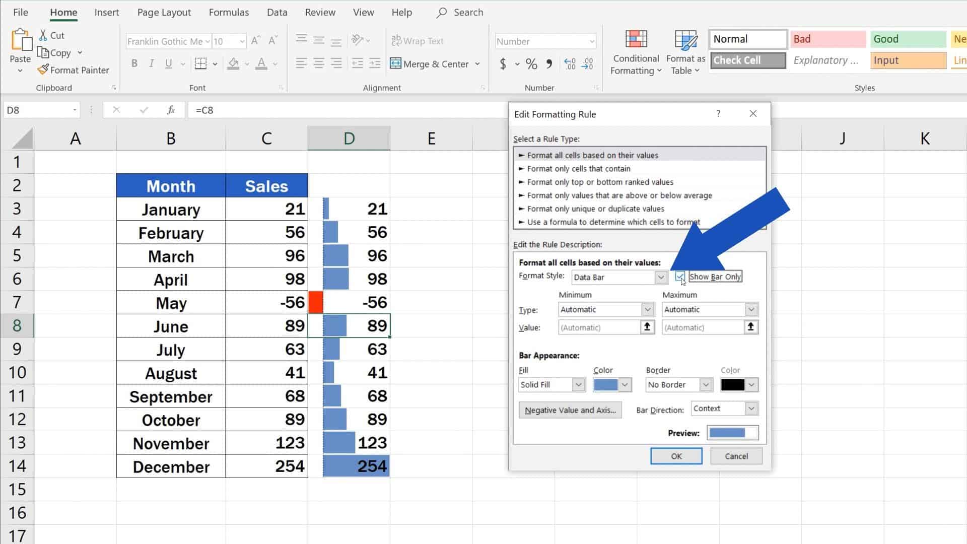 Try out Data Bars in Excel for clear graphical data representation