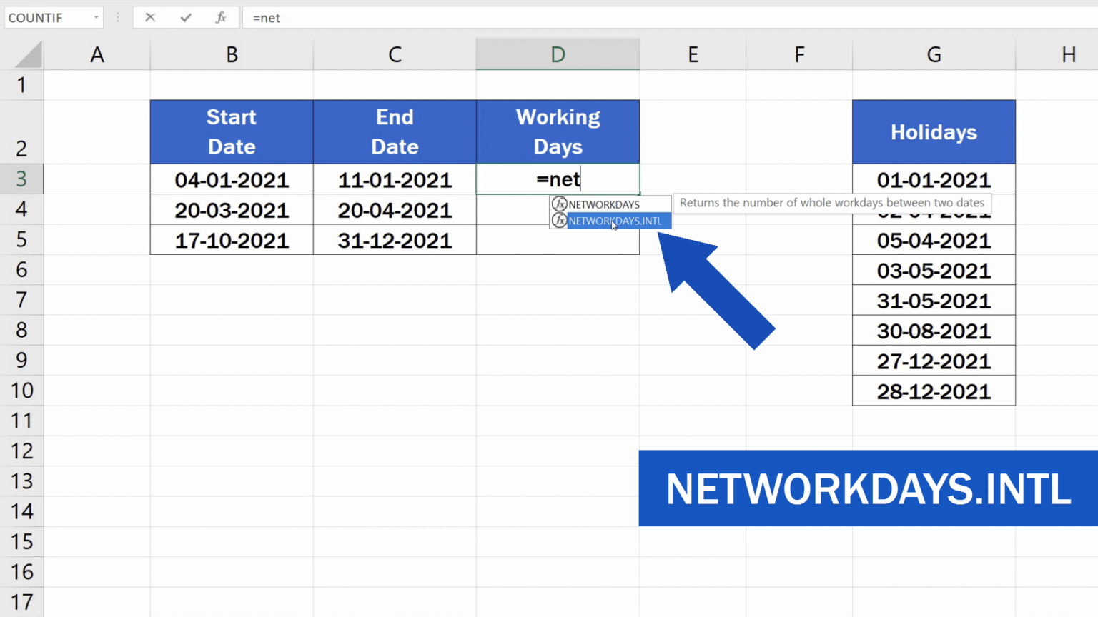 How to Calculate Working Days in Excel