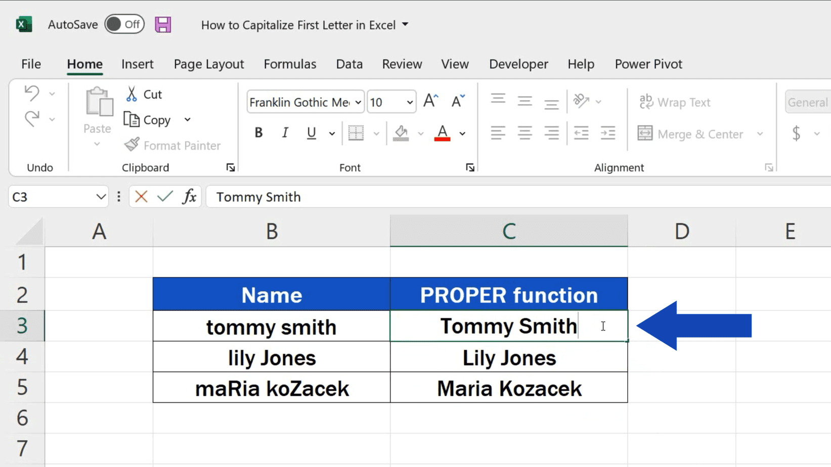 How to Capitalize First Letters in Excel