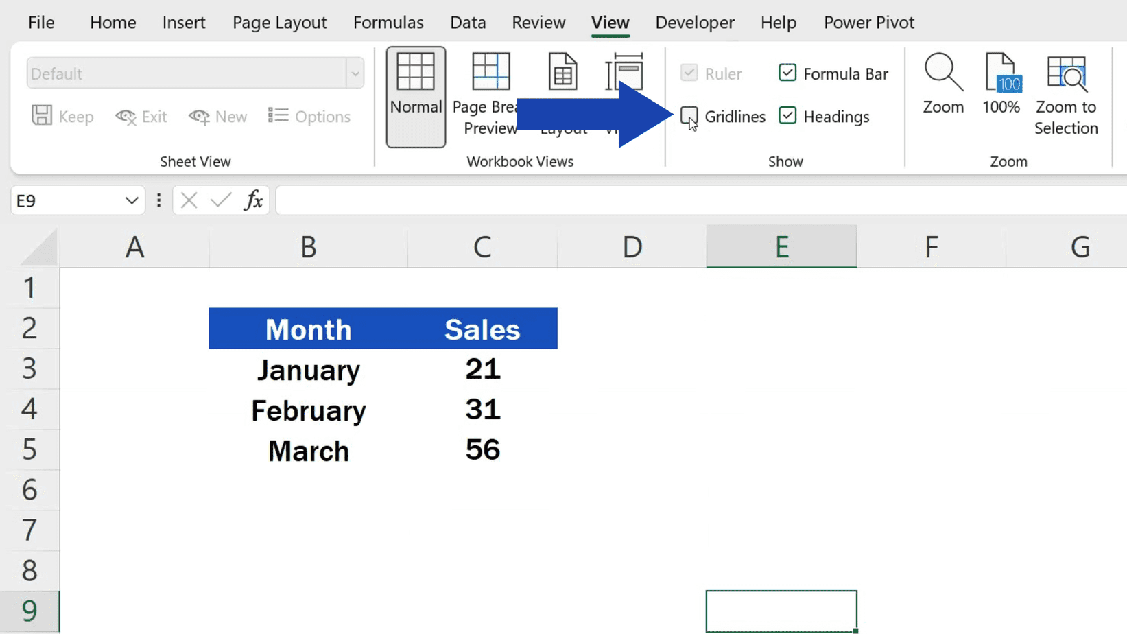 How to Show Gridlines in Excel