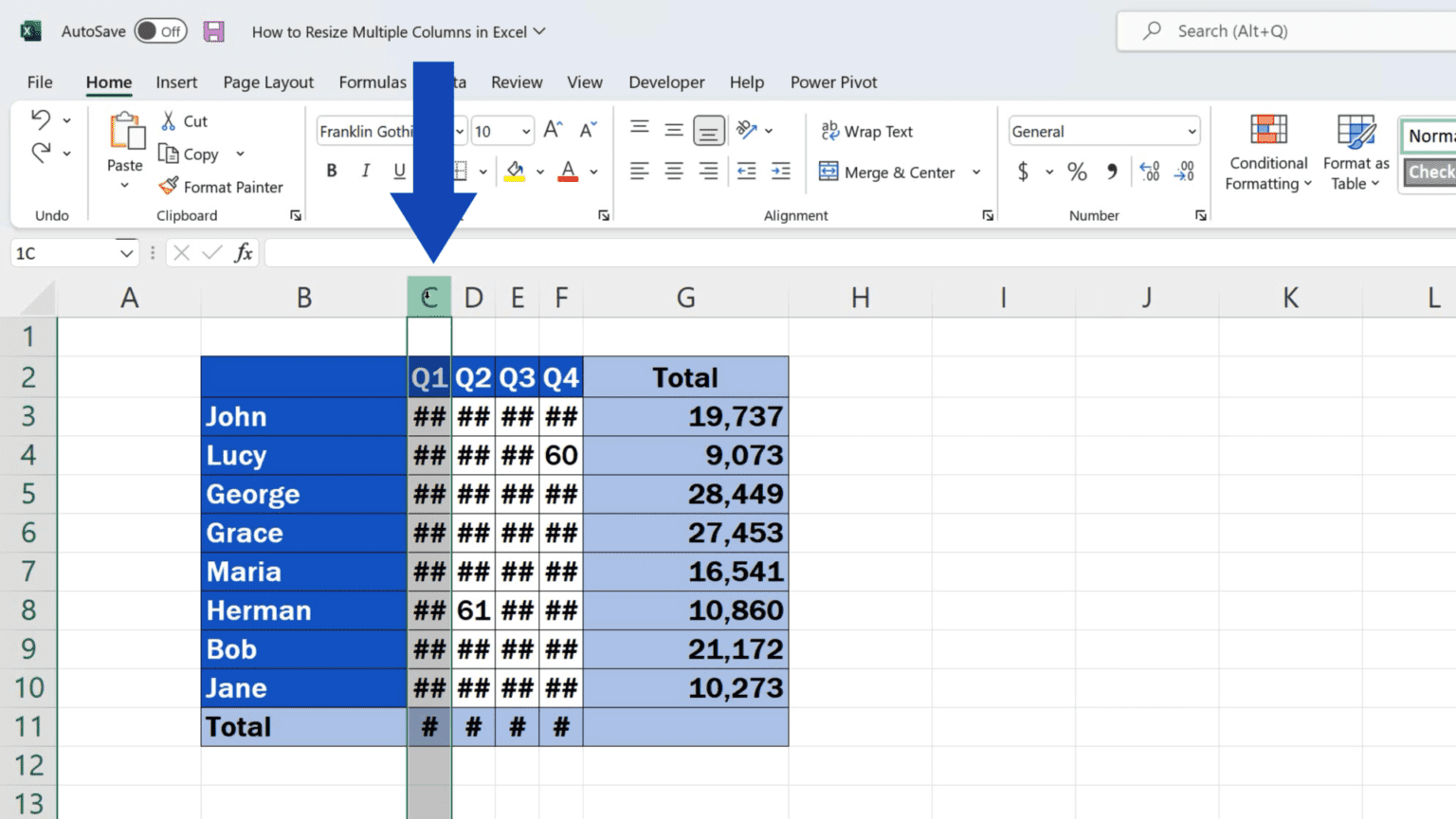 How to Resize Multiple Columns in Excel