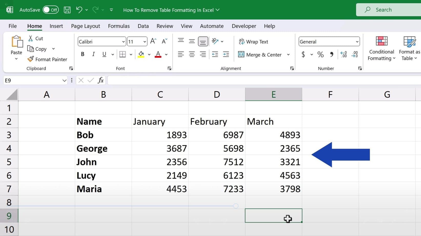 How to Remove Table Formatting in Excel