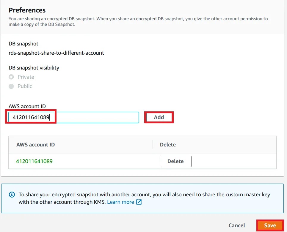 How to share RDS Snapshot from one AWS Account to another
