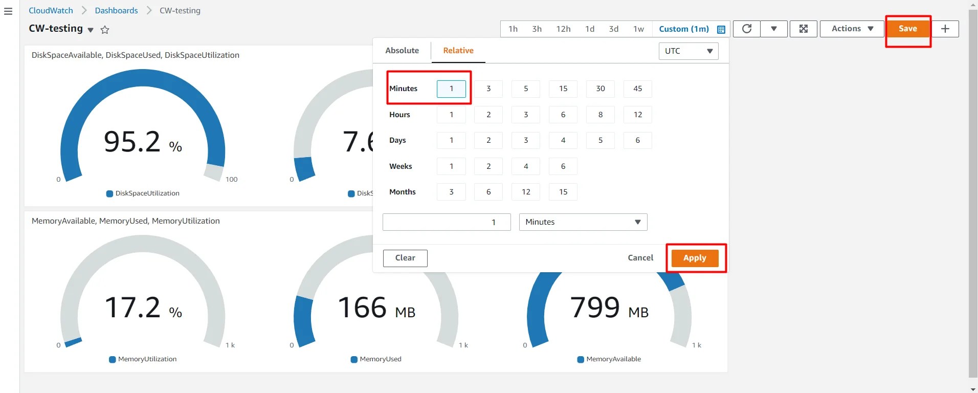 How to setup Memory (RAM) and diskspace monitor for EC2 instance