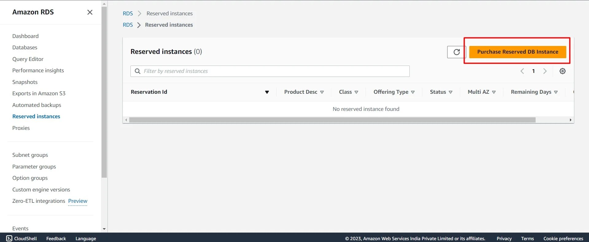 How to Purchase AWS Reserved instance for RDS