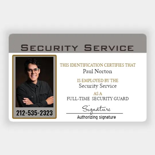 Security Guard ID Horizontal Great Selection of Employee ID Cards