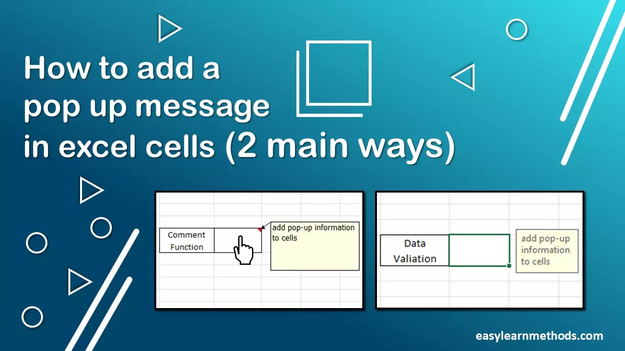 How to add a popup message in excel cells (2 main ways)