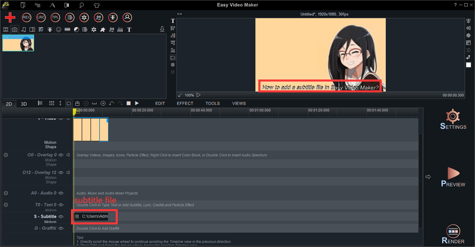 How to add/embed a subtitle file into a video