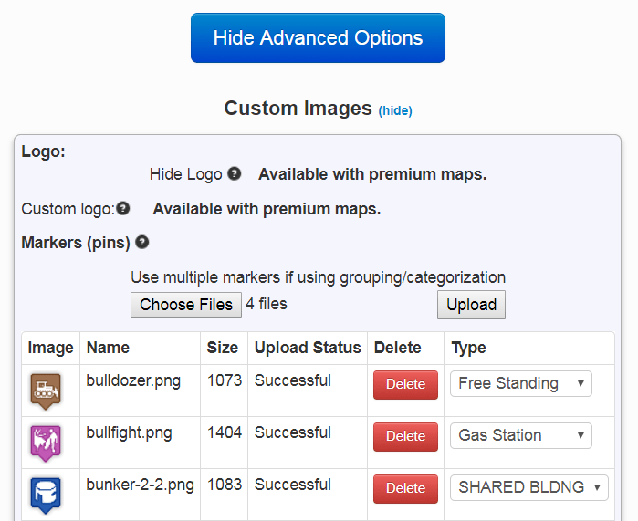 Create a google map with custom pins (markers) to easily identify locations