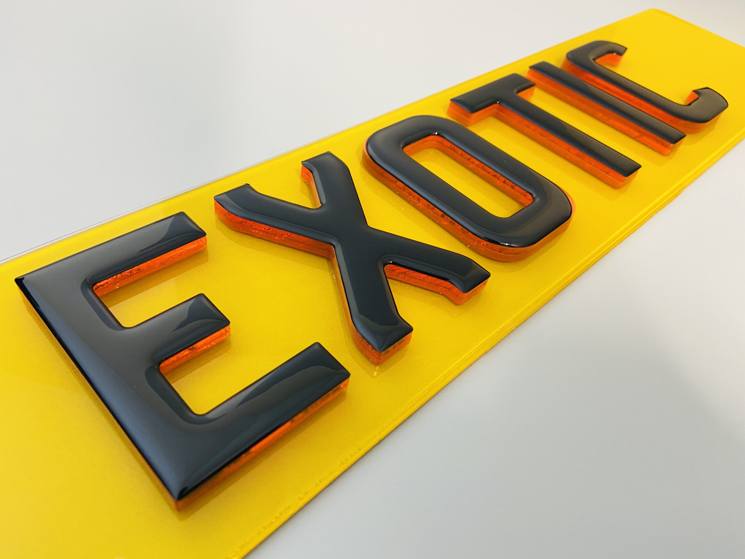 4D Gel Plates Black Neon Orange 5mm Replacement Number Plate