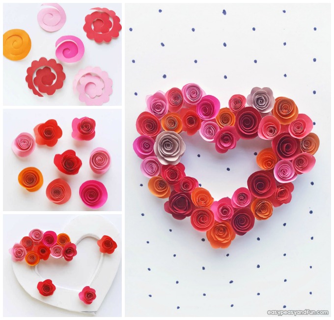 Paper Roses Heart Craft for Kids Valentines Day or Mothers Day Easy