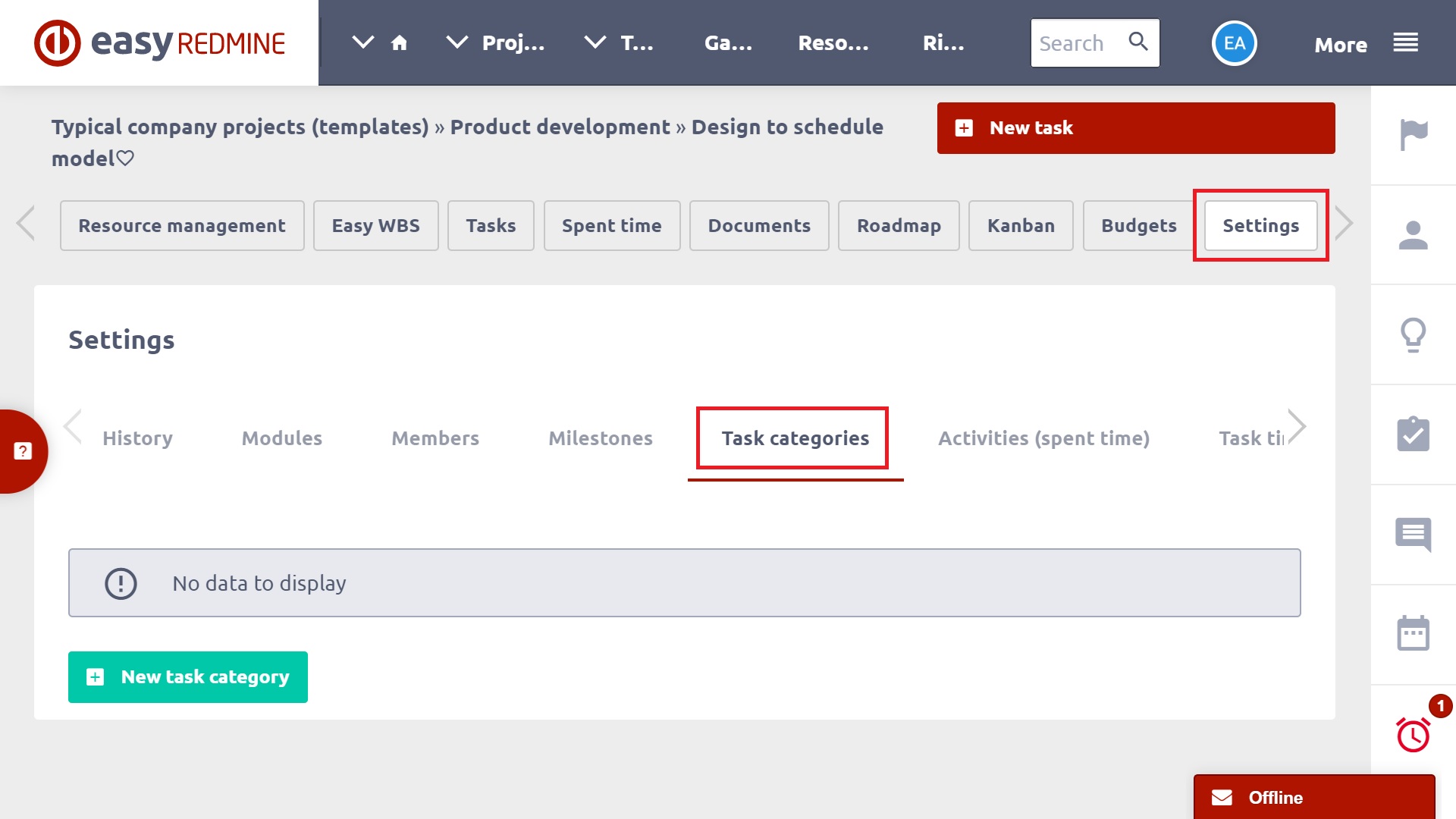 Task categories Easy Redmine