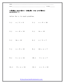 One Step Equations Worksheets