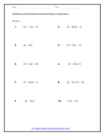 Multiplying and Dividing Complex Numbers Worksheets