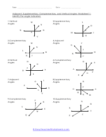 Adjacent, Supplementary, Complementary, and Vertical Angles Worksheets
