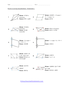 Proofs Involving Quadrilaterals Worksheets
