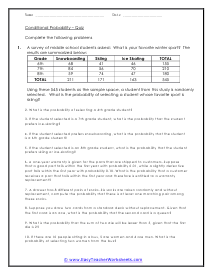 Conditional Probability Worksheets