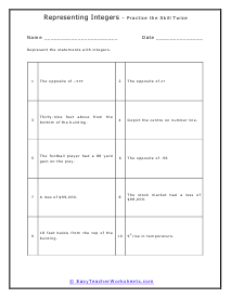 Integer Word Problems Worksheets