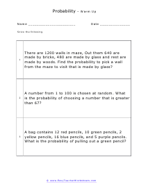 Probability Word Problems Worksheets