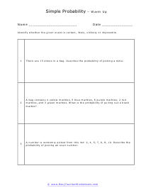 Probability Word Problems Worksheets