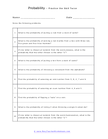 Probability Word Problems Worksheets