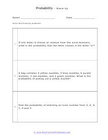 Probability Word Problems Worksheets