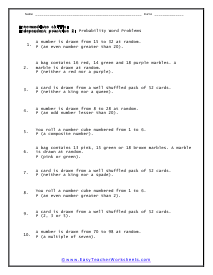 Probability Word Problems Worksheets