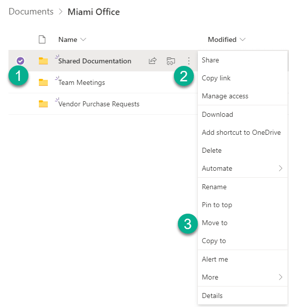 Move one or multiple folders in Microsoft Teams channels