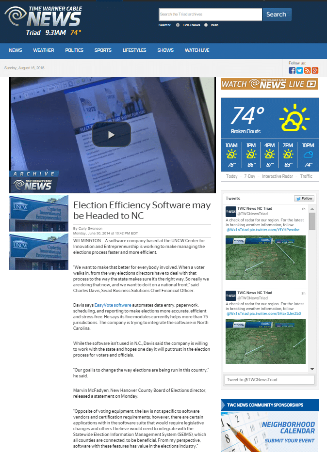 Time Warner Cable News June 30 2014 EasyVote Solutions LLC
