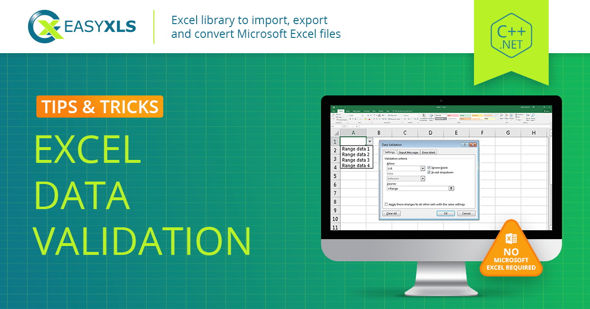 Create Excel cells with data validation in EasyXLS Guide