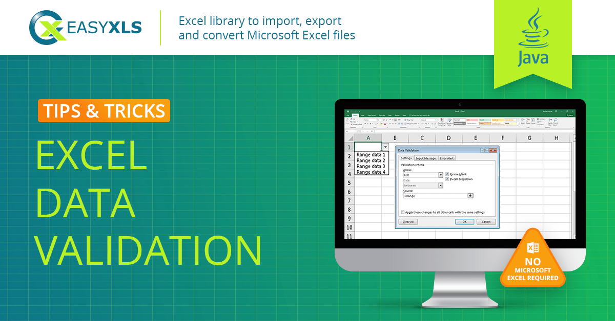 Create Excel cells with data validation in Java EasyXLS Guide