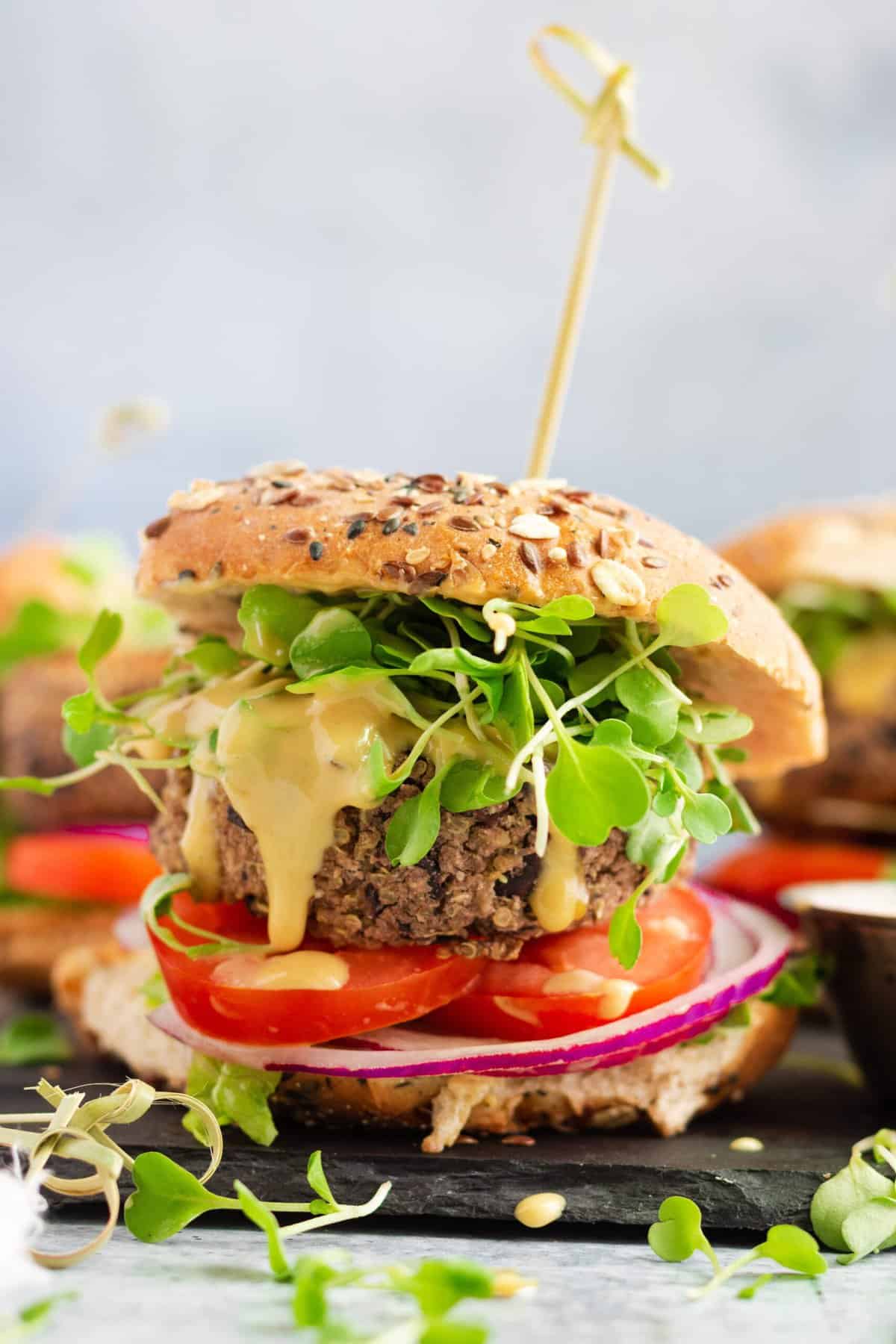 Grillable Quinoa Black Bean Veggie Burger Eating by Elaine