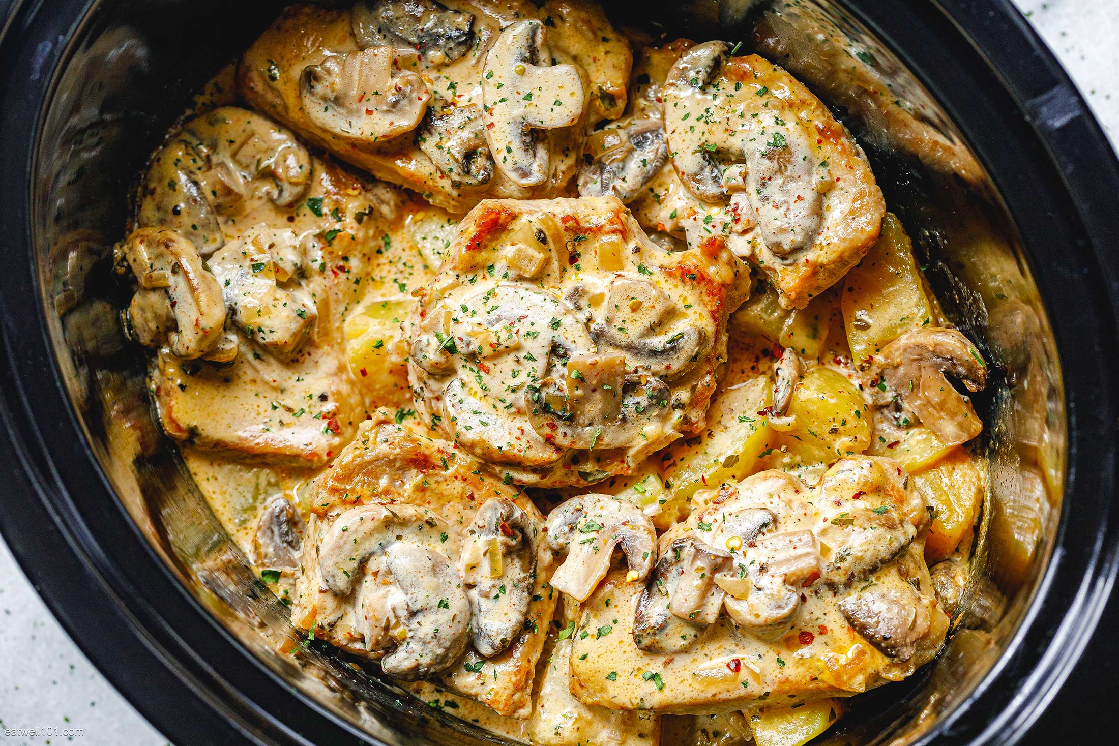 Savory Pork Chops in a Crock Pot with Creamy Mushroom Sauce