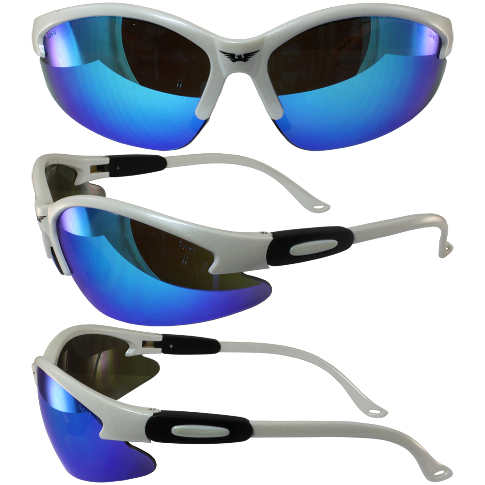 GV COUGAR SAFETY SUNGLASSES WHITE FRAME BLUE GTECH MIRRORED LENS Z87.1
