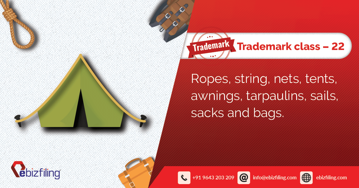 Trademark Class 22 Ropes, string, nets, tents, awnings, tarpaulins