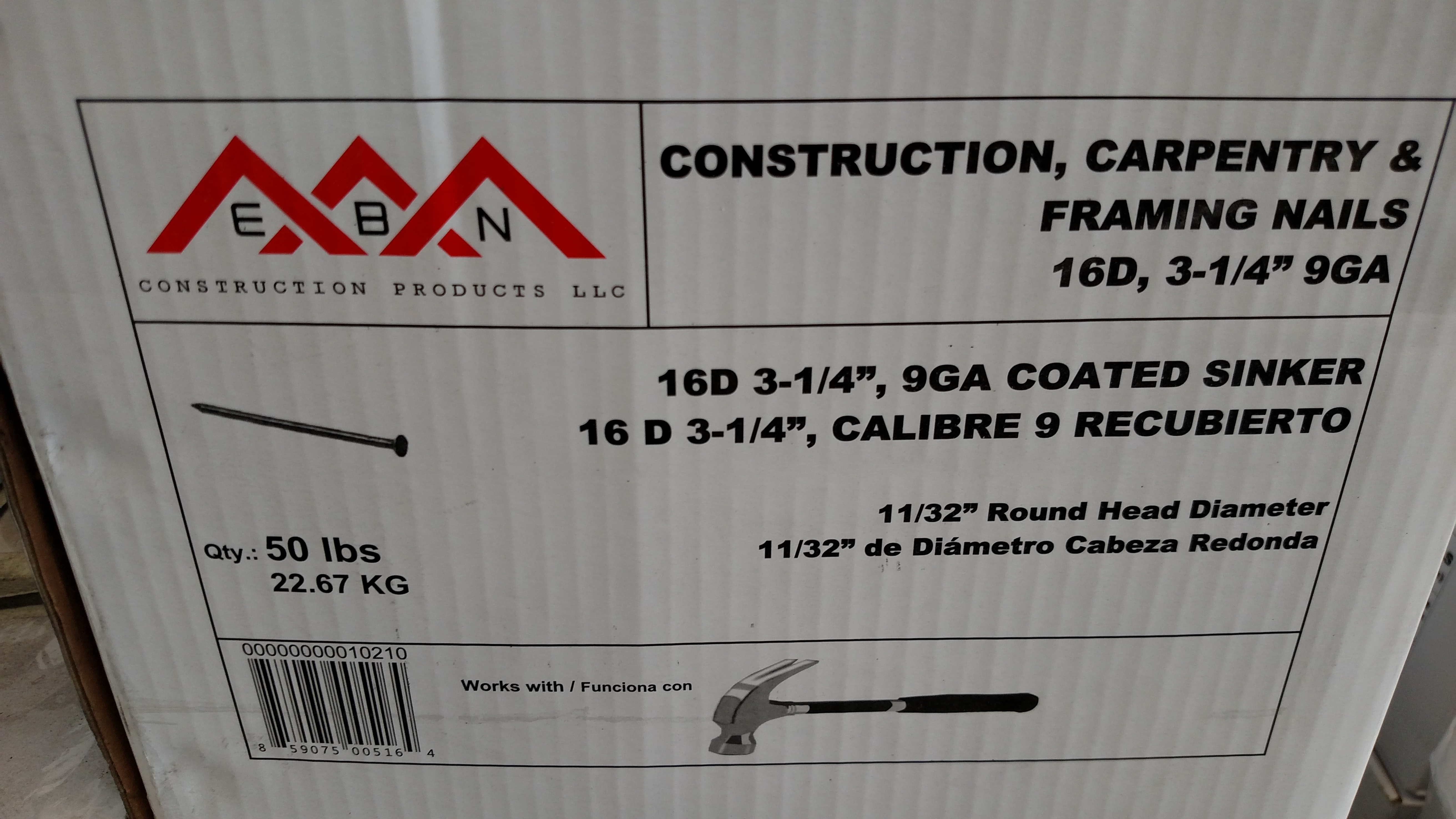 10210 Framing Nails 16D Common 50 Pounds Bulk EBN Construction