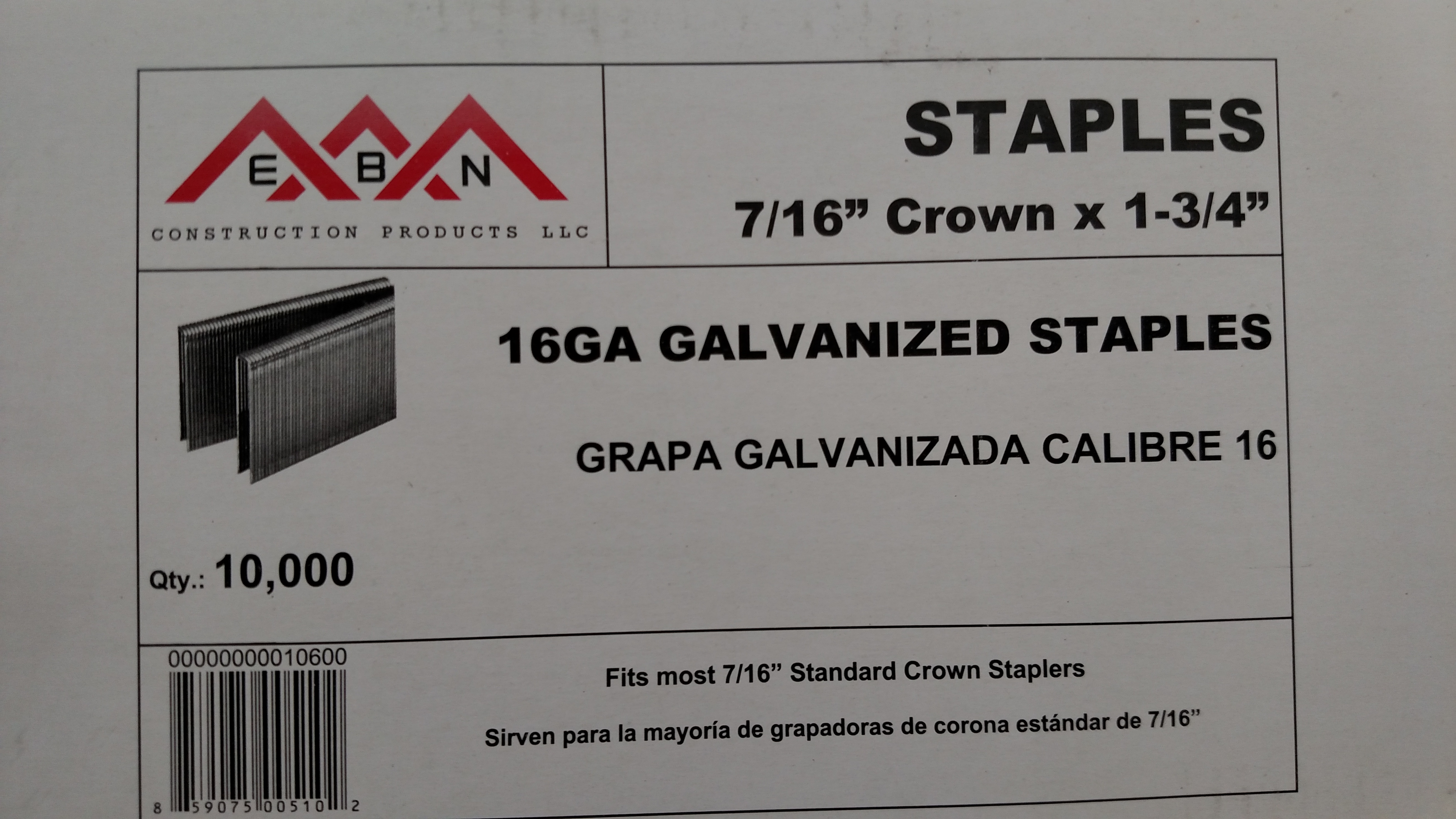 7/16 x 1 3/4 Medium Crown Staples EBN Construction Products LLC