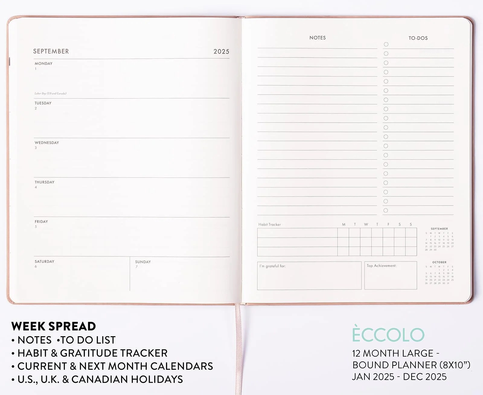 Eccolo 2025 Vinatge Leaves Large Bound Planner