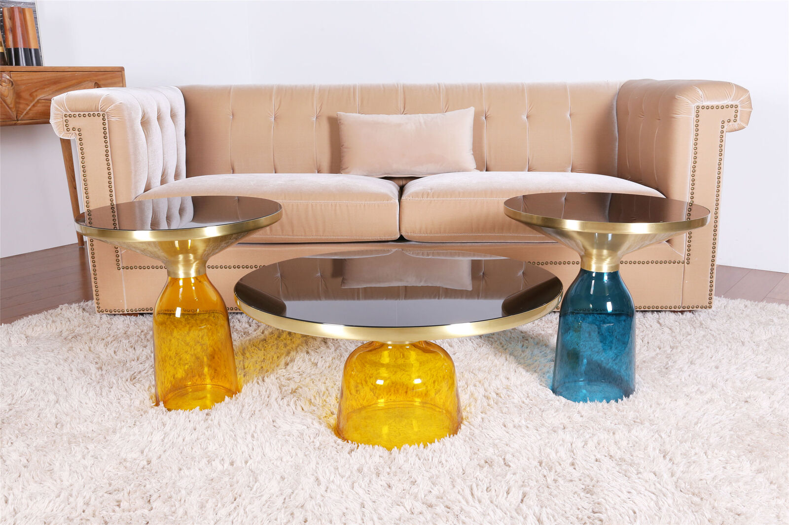 Temple Vibrant Glass Coffee and Side Table Living Room Furniture Brisbane