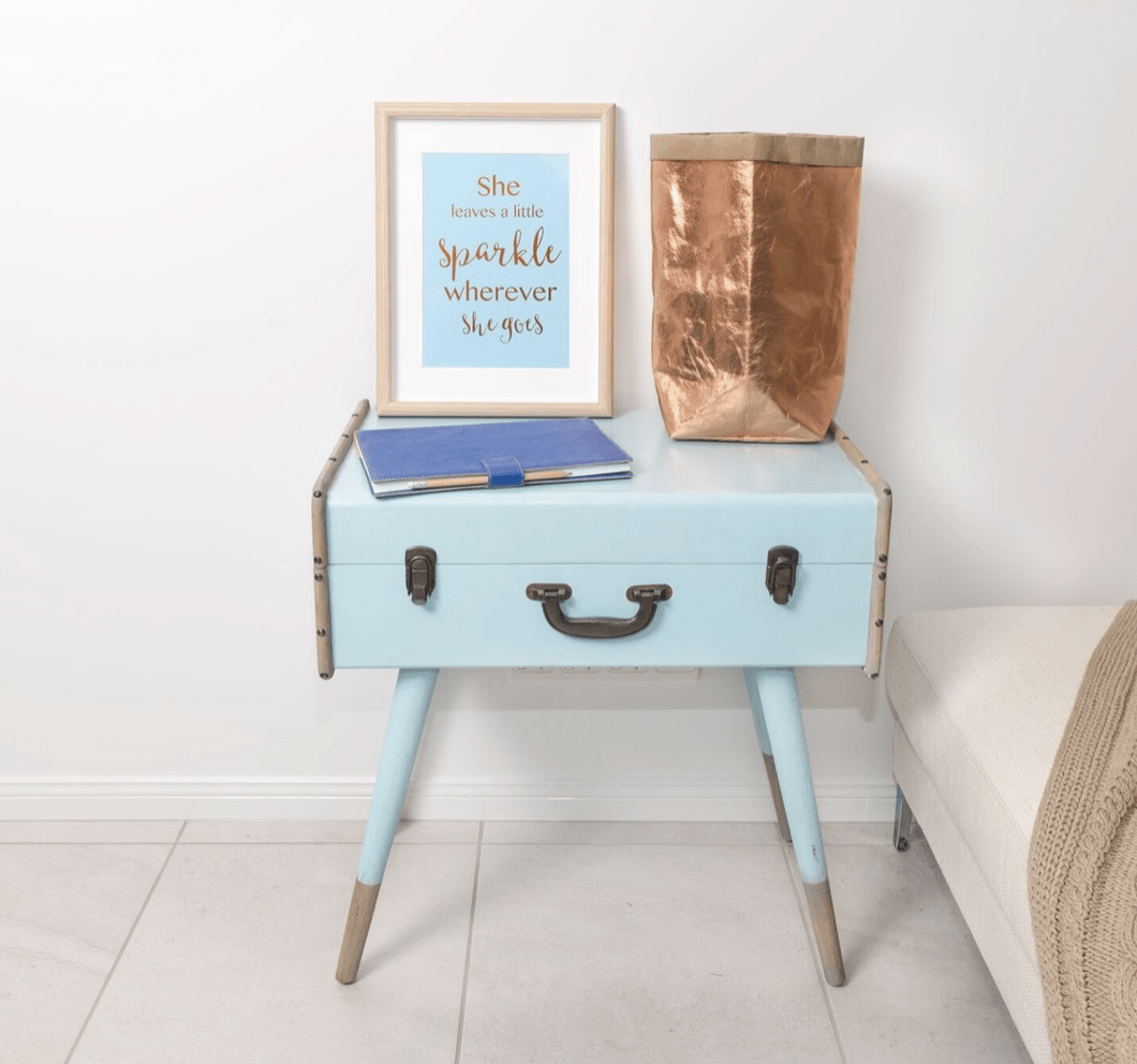 OLIVER GREEN RETRO LUGGAGE SIDE TABLE