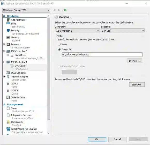 How to add physical DVD drive to HyperV virtual machine?